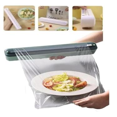 Imagem de Suporte Porta Papel Filme Aluminio Cortador Embutido Organizador Dispenser Cozinha Embalagem Alimentos Pvc Portatil Sem