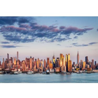 Imagem de Paisagem do horizonte de Nova York, pôr do sol, centro de Manhattan, Rio Hudson, arranha-céus, cenário fotográfico, horizonte de Nova York, em todo o rio Hudson, decorações de pano de fundo, tema de