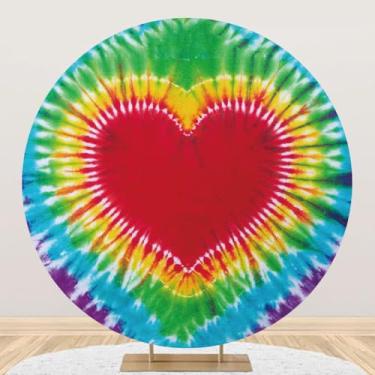 Imagem de 2,2 x 2,2 m coração tie dye redondo capa de fundo aquarela arco-íris amor círculo LGBT fundo colorido amor anos 60 70 hippie tie dye material de decoração de festa adereços de foto