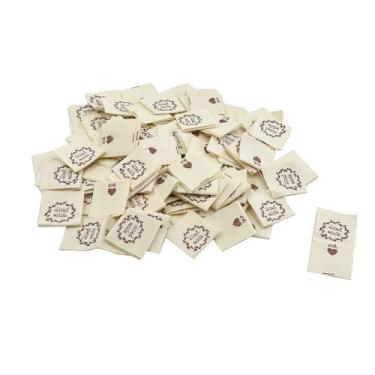 Imagem de 100 peças de etiquetas de costura feitas à mão com etiquetas de tecido feitas à mão com amor bordadas, etiquetas de roupas para bricolage, costura, artesanato, tricô e crochê (forma de guirlanda 2)