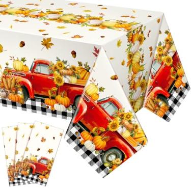 Imagem de Fanfanwin 3 toalhas de mesa de outono de Ação de Graças, 137 x 272 cm, folhas de bordo, toalha de mesa xadrez de búfalo para outono, colheita, outono, decoração de festa, artigos de jantar em casa