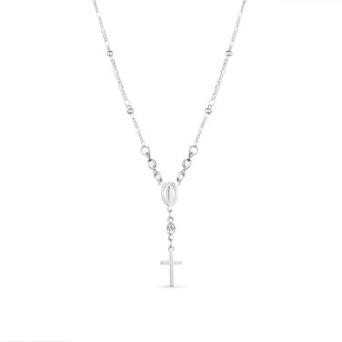 Imagem de Colar de Terço com Cruz Semi Joias Banhado a Prata Acessório de Fé e Sofisticação Perfeito para Ocasiões Especiais Beleza e Durabilidade - Stella