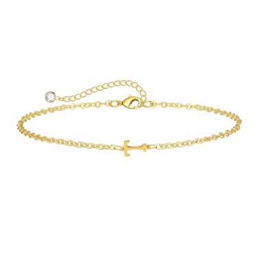Imagem de Kyerlyn Pulseira com inicial para mulheres, pulseiras ajustáveis com alfabeto A-Z, minúsculas, banhado a ouro 14 K, pulseiras delicadas para meninas, boa sorte, significado, moda, joias para o dia a