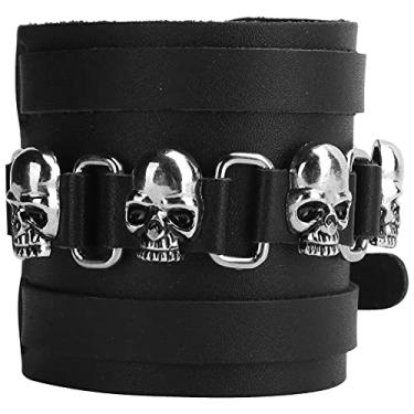 Imagem de Acouto Pulseira de Couro Com Caveira de Metal, Pulseira Punk Rock, Amantes da Música e Exclusiva