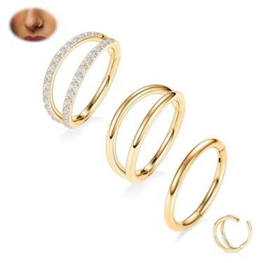Imagem de PEAKLINK G23 Anel de titânio com nariz duplo para septo 20G/18G/16G Helix Daith Rook Tragus cartilagem concha argola brinco articulado segmento piercing joia para mulheres homens 6 mm a 12 mm
