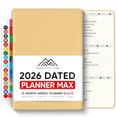 Imagem de Planner 2024-2025 | Planejador de objetivos diário, semanal e mensal 2024 8,5 x 11 | Planejador de objetivos, negócios e produtividade com lista de tarefas diárias, calendário, notas, diário e adesivos | Loja de produtividade 2024 PRO MAX (creme)
