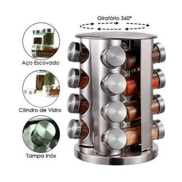 Imagem de Porta Tempero Giratório Designer Redondo 16 Peças Inox - Tesla Store, 