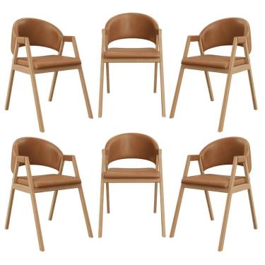 Imagem de Kit 6 Cadeiras Para Mesa De Jantar Moderna Courino Balaqui Marrom Claro