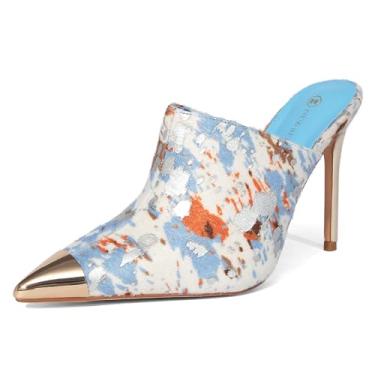 Imagem de NEWBELLA Salto feminino fechado bico fino 11,4 cm salto mules, Azul, 34