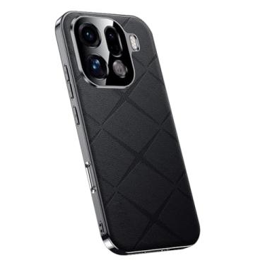 Imagem de HAOMRIYL Capa para Oppo Find X9/X9pro, proteção da lente da câmera, capa de couro vegano, galvanizada, antiimpressões digitais, minimalista, estilo comercial, capa para telefone, preta, X9Pro
