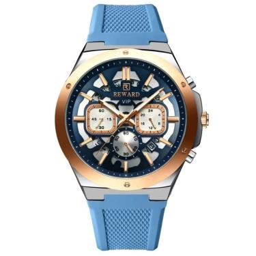 Imagem de Relogio Masculino Quartzo Multifuncional Casual Pulseira De Silicone Impermeavel Azul Claro