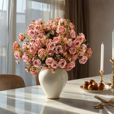 Imagem de 4 pacotes de flores de rosas artificiais para ambientes externos, ramo de rosas com margaridas, flores falsas, resistente a UV, para casa, interior, exterior, jardim, varanda, janela, caixa, varanda