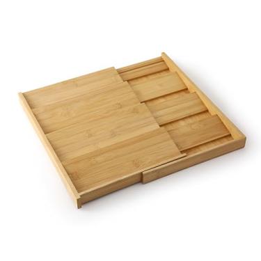 Imagem de QUEENKAY Organizador expansível de gaveta de especiarias de bambu, rack de especiarias de 4 camadas para armário, inserção de armazenamento de temperos de cozinha (frascos não incluídos, de 30 a 56 cm