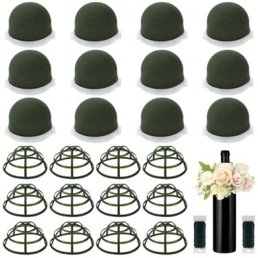 Imagem de Conjunto de suporte de espuma de flor de 24 peças, possui 12 mini espumas redondas com 12 suportes de gaiola, adição de 2 fios verdes para projetos florais, ideal para floristas e