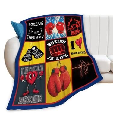 Imagem de Cobertor de boxe, luvas de boxe para amantes de esportes, cobertores presentes para meninas, meninos, crianças, pelúcia macia e aconchegante de lã para sofá-cama 127 x 101 cm