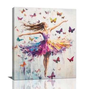 Imagem de Olivine Arte de parede de bailarina, decoração de parede de fotos de balé de borboleta, impressões coloridas em tela de dançarina, pintura de dançarina, arte emoldurada para banheiro, quarto, sala de