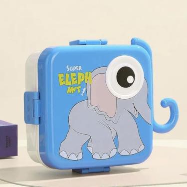 Imagem de Kit Lancheira Marmita Infantil C/ 2 Compartimentos e 6 Divisórias Elefante Azul
