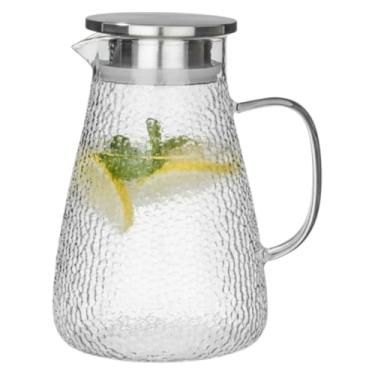 Imagem de Jarra Vidro Texturizado C/Alça Tampa Inox 1800ml Suco Água