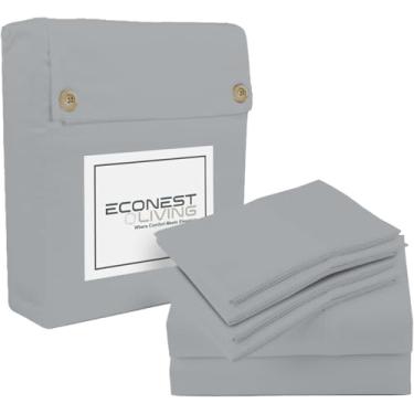 Imagem de ECONEST LIVING Jogo de lençol queen de algodão egípcio luxuoso – 1000 fios 6 peças de lençol queen com 4 fronhas, lençóis de cama de cetim macio e refrescante – cabe até 40,6 cm de profundidade
