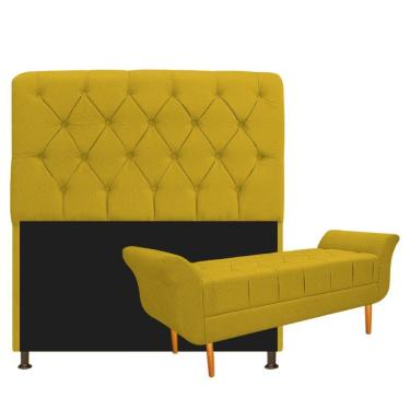 Imagem de Cabeceira Lady e Recamier Ari 90Cm Solteiro Suede Amarelo