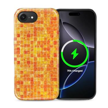 Imagem de casesok Capa para iPhone 16e, compatível com MagSafe, capa rígida de camada dupla + capa de silicone, proteção total à prova de choque para iPhone 16e-Mosaico de vidro laranja retrô
