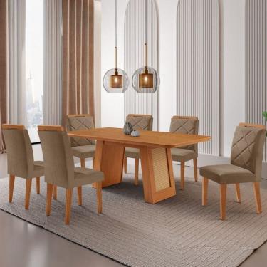 Imagem de Mesa De Jantar Carolina Com 6 Cadeiras Moderna Mobilia Veludo Capuccino/naturalle Laminado