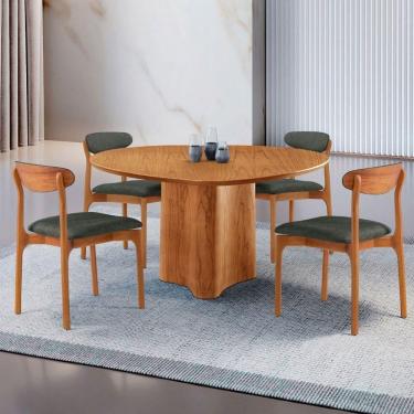 Imagem de Mesa 135cm Laminado Com 4 Cadeiras Noronha Moderna Jade Imbuia