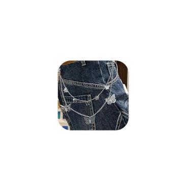 Imagem de Corrente de calça feminina punk em camadas com design de borboleta, acessórios de jeans hip hop, correntes de rock vintage para uso diário, festa e dança, layered pants chain, Metal, Sem Pedra