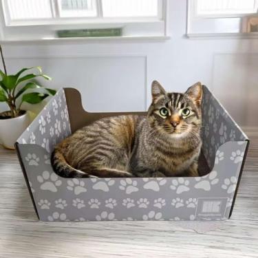 Imagem de SnuggleSprunce arranhador 2 em 1 para gatos, brinquedo resistente, caixa de papelão ecológica com almofada dupla face recarregável, para gatos e gatinhos, móveis internos para animais de estimação