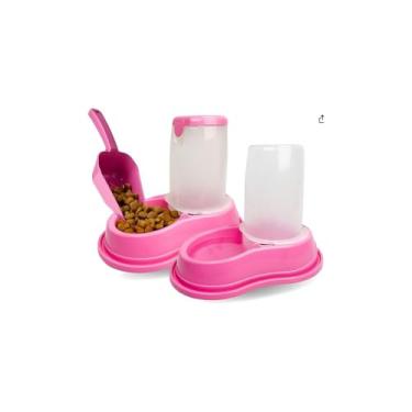 Imagem de Comedouro Automático Antiformiga para Cães e Gatos, Plástico Rosa, Capacidade 900ml, Dupla Função Água e Ração, 22x19x30cm