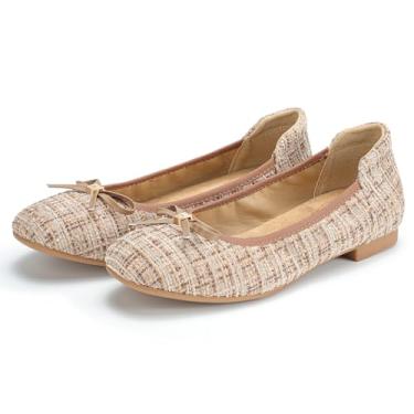 Imagem de MUMUWU Sapatilhas Femininas Confortáveis, Bico Redondo, Sapatos Baixos Para Mulheres, Sapatos Baixos Elegantes Com Arco E Palmilha De Suporte De Arco (Xadrez Marrom 7)