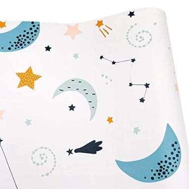 Imagem de Yifasy Caixa de armazenamento de brinquedos para quarto de crianças de 3 m, rolo de lua e estrelas, decoração de papel, descasque e cole o forro da gaveta, ilustração, papel para prateleiras, móveis