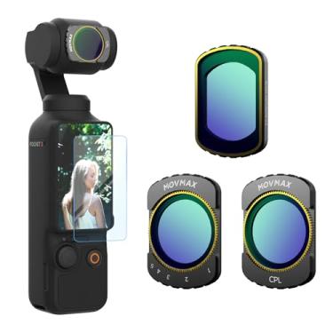 Imagem de MOVMAX Kit de filtro magnético compatível com DJI Osmo Pocket 3 Creator Combo acessórios, pacote com 3 variáveis ND2-32 e CPL, filtro de efeito de difusão 1/4 preto com 1 protetor de tela