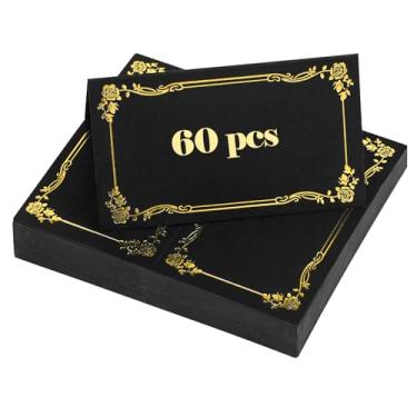 Imagem de Uniclife 60 cartões de papel para mesa, 8,4 cm x 5 cm (dobrados), cartões pretos com borda dourada, cartões de nome de barraca de mesa para mesa, etiquetas de alimentos para casamentos, banquetes