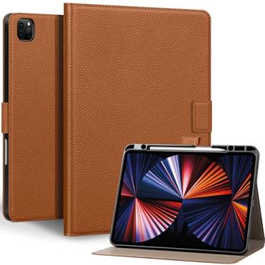 Imagem de Thryxop Capa de couro genuíno para iPad Pro 12,9 polegadas 6ª/5ª/4ª/3ª geração 2022/2021/2020/2018 | com suporte para lápis e suporte ajustável, fecho magnético, capa automática para despertar