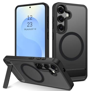 Imagem de VENINGO Capa para Galaxy S25, magnética compatível com MagSafe, suporte fosco slim fit, capa protetora antiimpressão digital à prova de choque para Samsung Galaxy S25 de 6,2 polegadas, preta