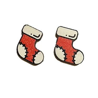 Imagem de Brincos de árvore de Natal de madeira, boneco de neve, sino, joia festiva para mulheres, crianças, adolescentes e meninas, Madeira Metal, madeira