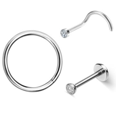 Imagem de LOMISS 3 Peças BRINCO TITÂNIO PIERCING HELIX CONCH PIERCING ARGOLA TITÂNIO SEGMENTO ARTICULADO PVD (PRATA)