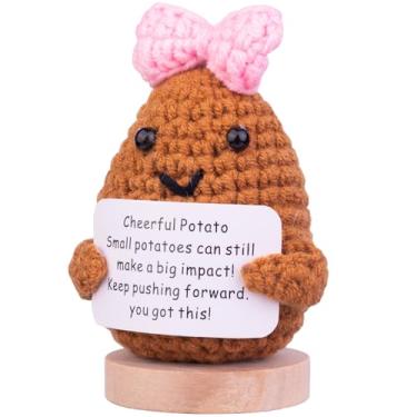 Imagem de CoFuBcad Handcrafted Emotional Support Potato Gift, Cute Crochet Potato Knitted Doll Decoration with Front Card, Wooden Base for Birthday Gift Home Decoration