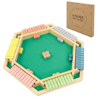Imagem de WOOD CITY Shut The Box Game Wooden for 6 Players, Close The Box Math Game for Kids Adults with 16 Dice, 6 Way Tabletop Quick Board Game for Family 3+ Years Old in Party or Pub，Morandi Color