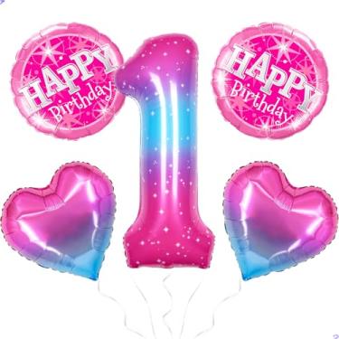 Imagem de Balão gradiente número 1 para decorações de aniversário de casa de bonecas Gabby, balões grandes de hélio de 101,6 cm para meninas, artigos de decoração de festa de aniversário