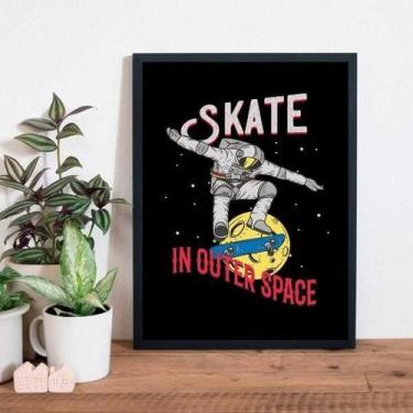 Imagem de Quadro Decorativo Astronauta Skate 45X34Cm - Madeira Branca - Quadros 