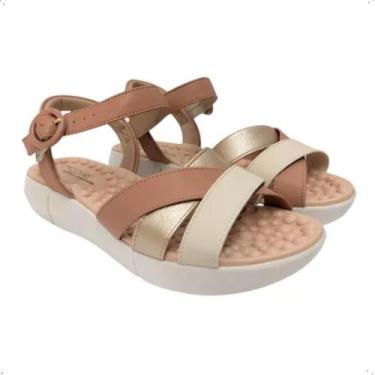 Imagem de Sandalia Ortopedica Modare Feminina Massageadora Esporao, Nude, Dourad