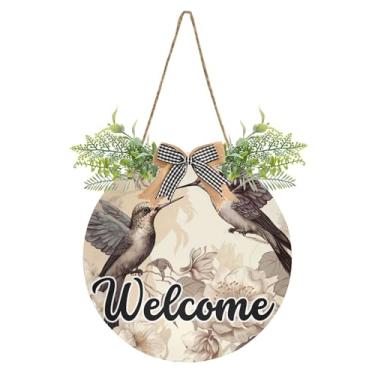 Imagem de SEHANY Placa de boas-vindas colorida, beija-flor, decoração de porta da frente, guirlanda de boas-vindas redonda para decoração de casa de fazenda, varanda, pátio, 30 x 30 cm