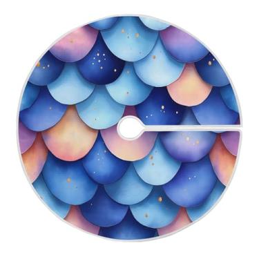 Imagem de Blueangle Saia de árvore de Natal com estampa de escamas de sereia de 89,9 cm - poliéster macio e resistente a rugas, decoração de férias para festas de Natal, árvore festiva e decoração de casa (504)