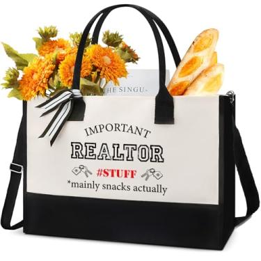 Imagem de VeloKomo Sacola de presentes para corretores de imóveis – Sacola de suprimentos para agentes imobiliários, sacolas de supermercado reutilizáveis para compras, trabalho, viagem, bolsa de mão estética