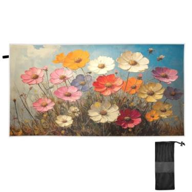 Imagem de ATTX Toalha de praia com pintura a óleo de flores silvestres 70 x 189 cm - Cobertor de microfibra leve de secagem rápida e resistente à areia para piscina, ioga, academia e viagens | Esportes de banho
