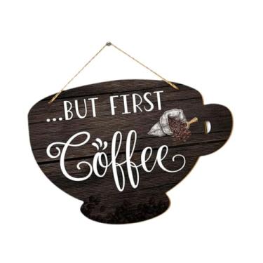 Imagem de predolo Placa de porta em formato de xícara de café, estilo retrô rústico 2D, peça central para decoração de parede em madeira, ideal para sala de jantar ou