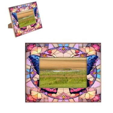 Imagem de hongjinglin Porta-retrato de 12,76 x 17,78 cm, moldura de madeira fofa borboleta de vidro rosa com tapete para exibição de parede e mesa, para decoração de casa e amigos da família, ideias de presente