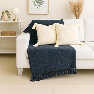 Imagem de Manta Capa para Sofá Gigante XGG 240x180 cm - 100% Algodão, Com Franjas, Proteção e Decoração Luxuosa para Sofá de Casal ou 3 Lugares (Chumbo)